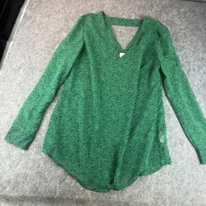 Cabi Size Small #5208‎ Bountiful Blouse Green Blue Floral Vine Print Long Sleeve